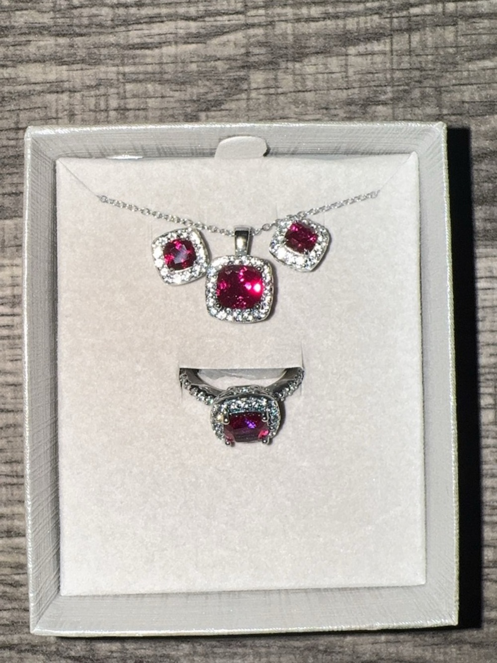 Sterling Silver Pinkish Ruby Pendant, Earrings & Ring Set